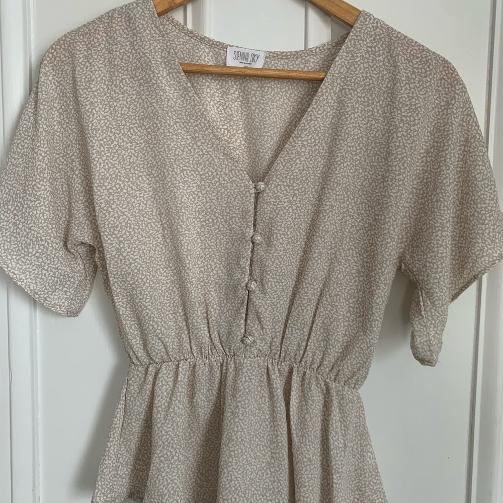 Sienna Sky Beige Button-Down Women's Top